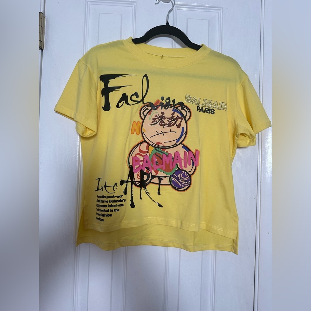 Yellow Short Sleeve Tee with Playful Cartoon Design